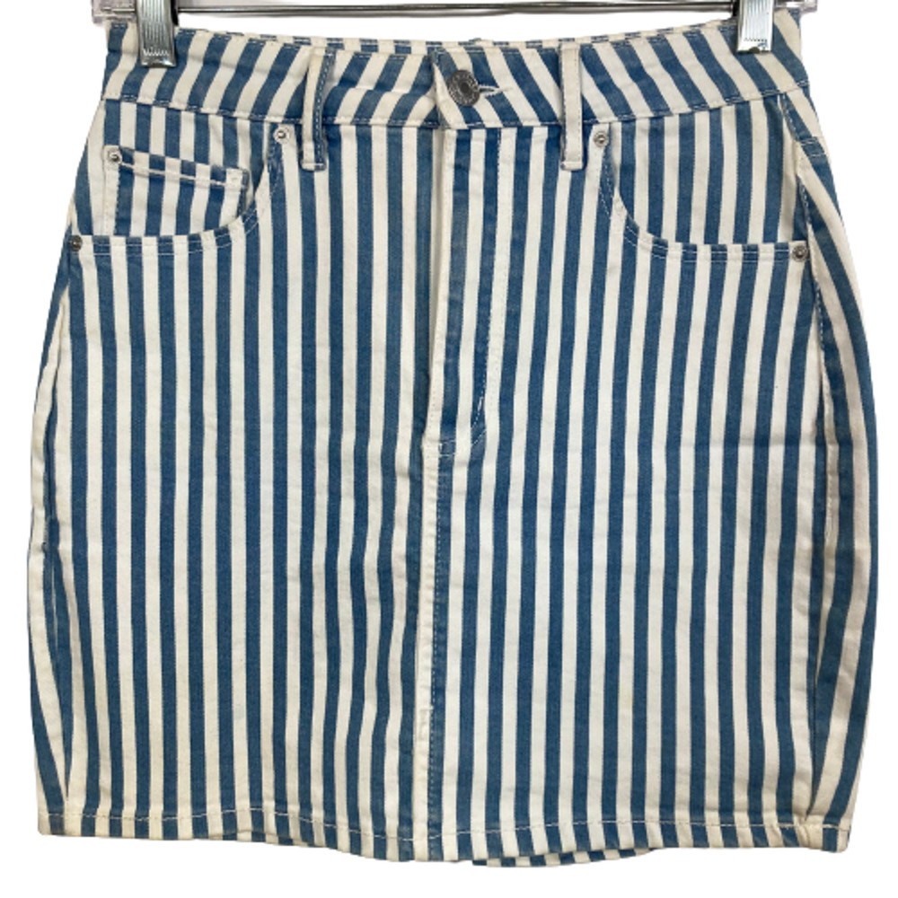 Garage Skirt Womens Sz SP‎ Blue White Striped Jean Stretch Denim Mini